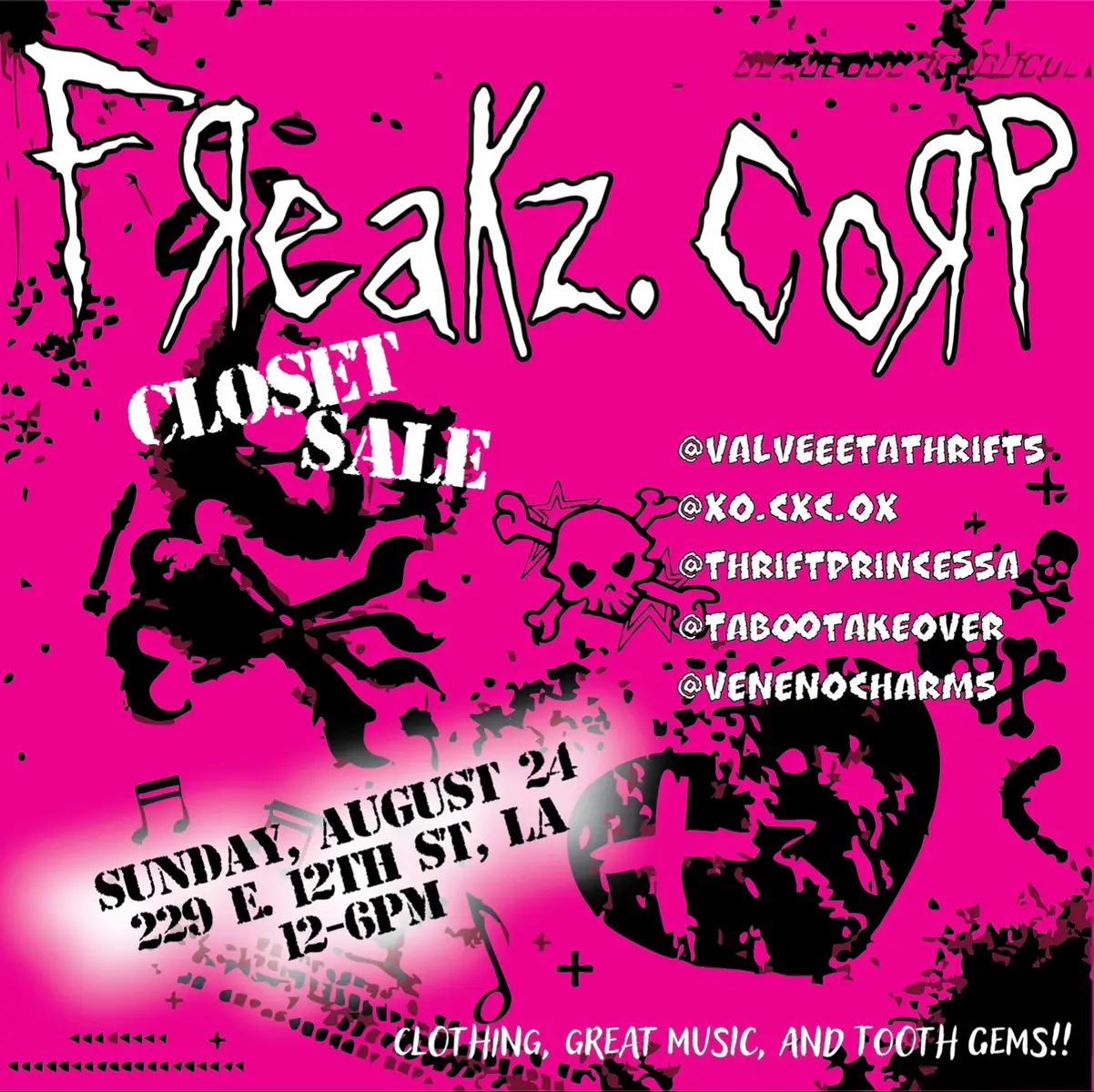 FreakzCorp is hosting our first closet sale evaaaa!!!! @s in the flyer bringing their cutest pieces to the shop!  ☠️🖤☠️ MARK UR CALENDARS for AUGUST 24!!!!<33 