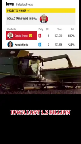 Iowa lost 1.2 billion dollars due to tariffs imposed on Japan on corn export contracts. Japan signed a long time deal with Canada instead of America 