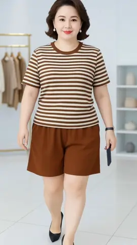 Bộ thun tăm lạnh quần đùi phối áo sọc 40-80kg #thoitrangbigsize #dobotrungnien #Thoitrangtrungnien #MacDepMoiNgay #ReviewThatTam 