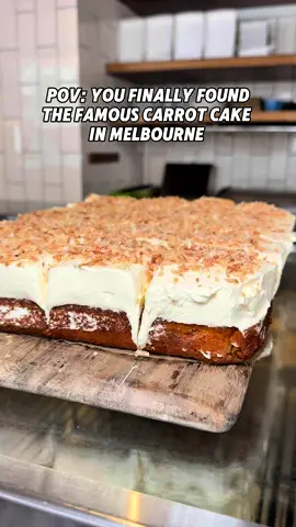 No wonder why it's always sold out?! People from all over come just to try this famous carrot cake, and it tastes even better than it looks 😍 Creamy, soft, and bouncy - it's the perfect texture ✨ #melbournecafe #melbournefood #foodiemelbourne #famousfood #sweettreat #fyp #foryoupage #viral #trending