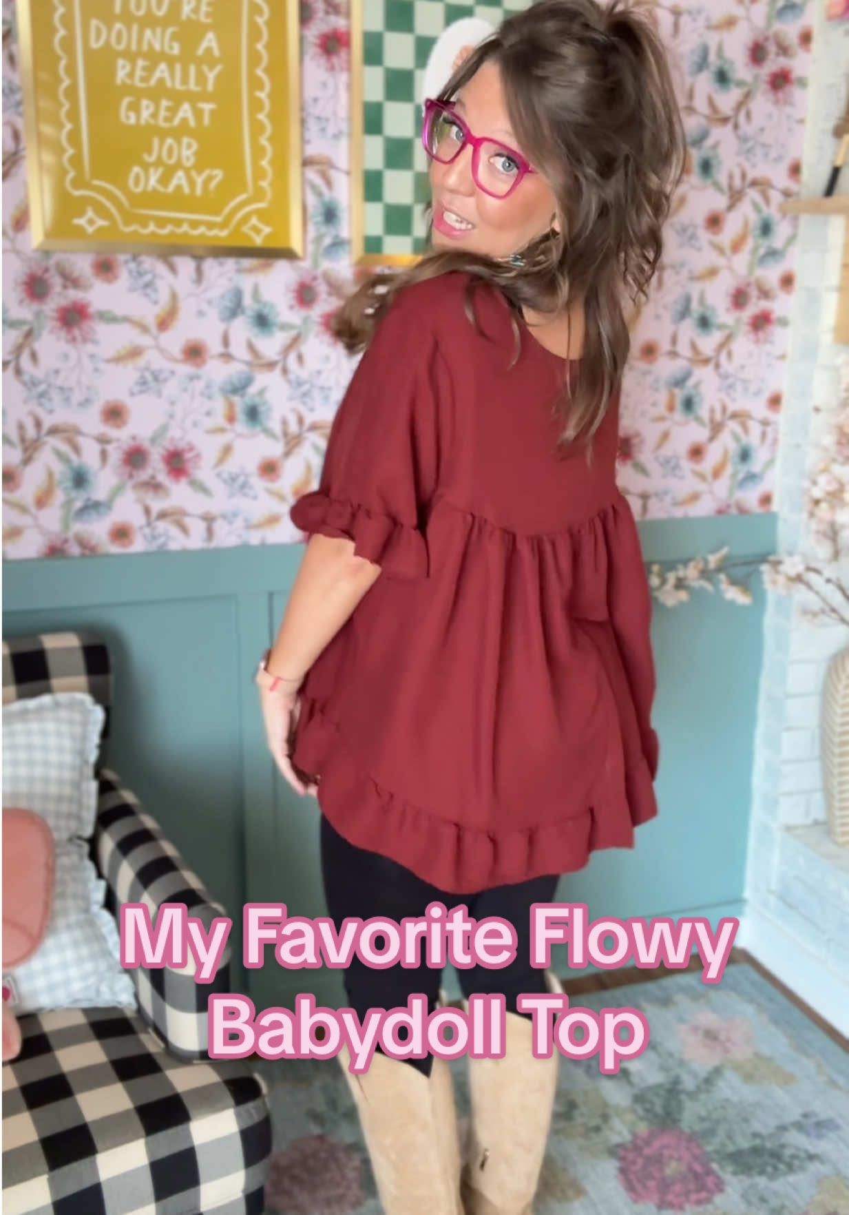 I have loved this flowy babydoll top for over a year and it literally is still one of the most purchased shirt on my page! #highlowfashion #flowytop #tunic #tunictop #tiktokshopcreatorpicks  