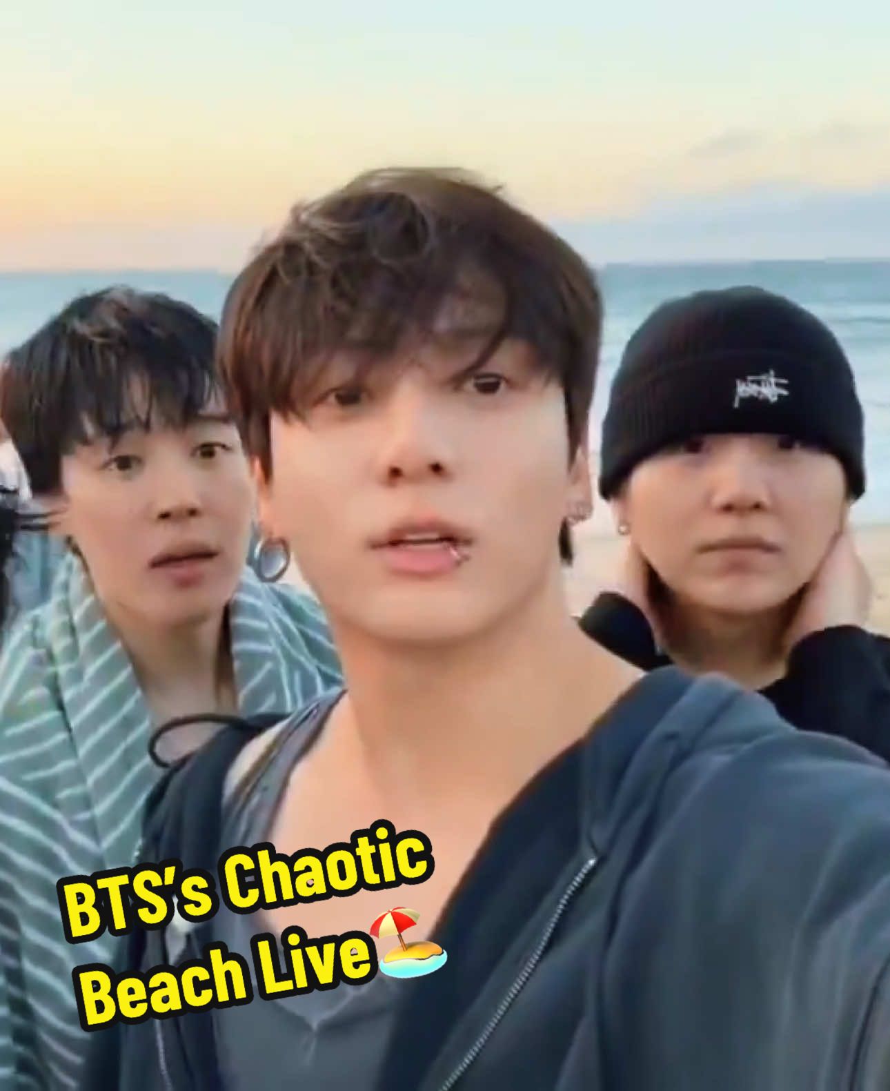 All seven members of BTS reunite in a live together on the beach 🏖️  ##bts##army##lol##ot7##kpop