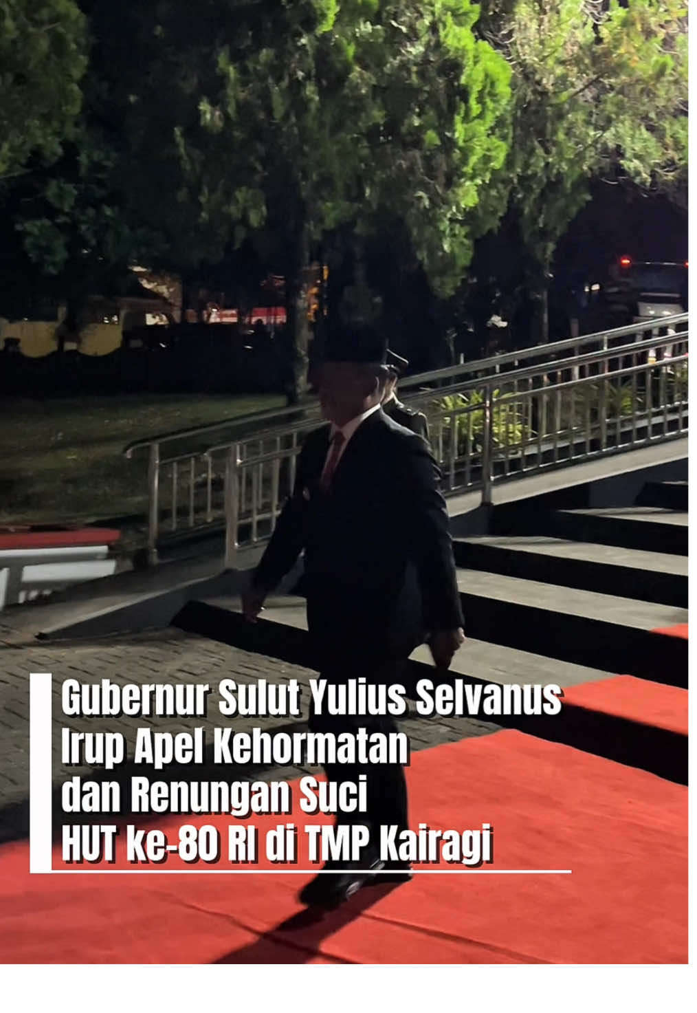 Dini hari minggu (17/8/2025), saya memimpin Apel Kehormatan dan Renungan Suci di Taman Makam Pahlawan (TMP) Kairagi, Manado, sekira pukul 00.00 WITA.  ‎ Dalam kesempatan ini, upacara untuk memperingati akan jasa-jasa para pahlawan. ‎Program Presiden RI Bapak. Prabowo Subianto dan Terobosan Pemprov Sulut Pro Rakyat ‎menyatakan dengan hormat yang sebesar-besarnya, atas keikhlasan dan kesucian pengorbanan para pahlawan dalam pengabdian terhadap perjuangan demi kebahagiaan negara dan bangsa. Kami bersumpah dan berjanji, perjuangan saudara-saudara adalah perjuangan kami pula dan jalan pengabdian yang saudara-saudara tempuh adalah jalan bagi kami juga. Terima Kasih atas jasa para pahlawan yang telah menjaga kehormatan dan kedaulatan bangsa. Semoga dharma bhaktimu senantiasa hidup, menerangi jalan perjuangan, dan menjadi kekuatan abadi bagi rakyat Indonesia dalam melanjutkan cita-cita bangsa. #fypage #yuliusselvanuskomaling #gubernursulawesiutara #pemerintahsulawesiutara #hutke80ri 
