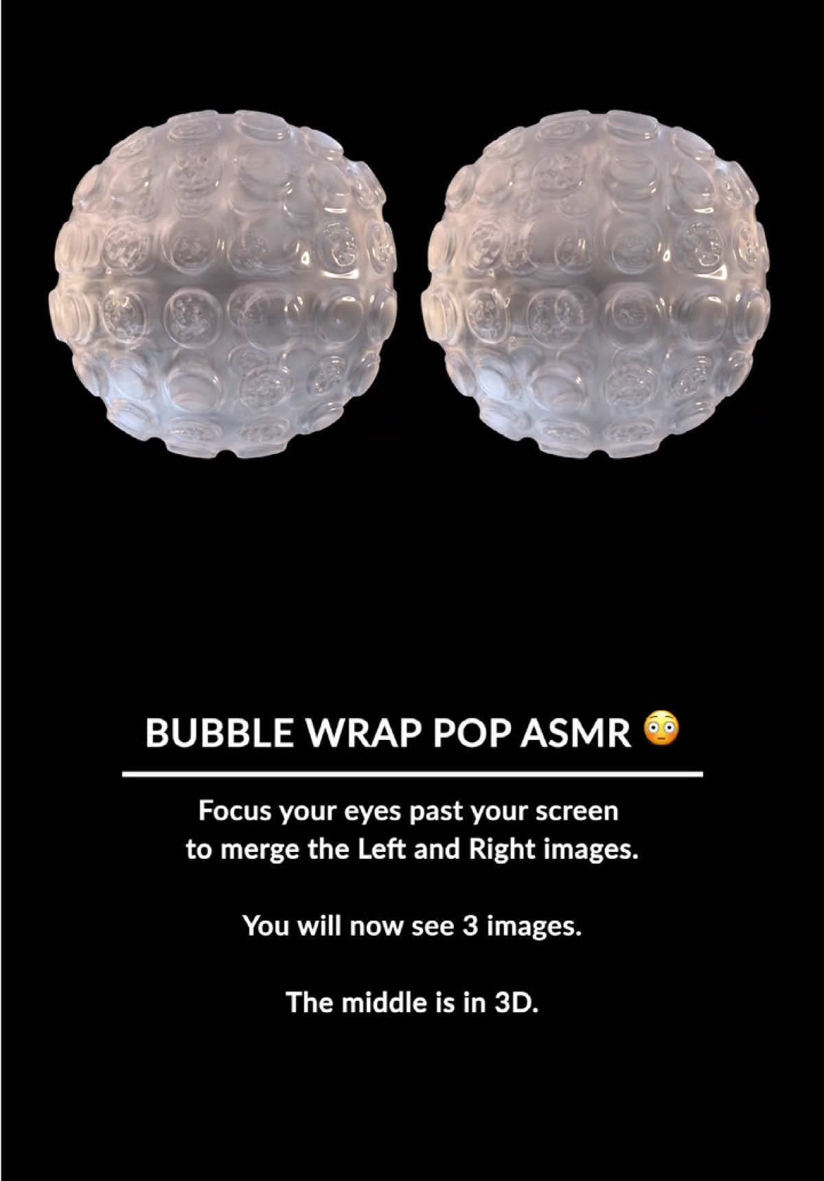 Bubble Wrap Pop ASMR 😵‍💫 This is a parallel view stereoscopic 3D video. Focus your eyes past your screen to merge the Left and Right images. You will now see 3 images. The middle is in 3D.
