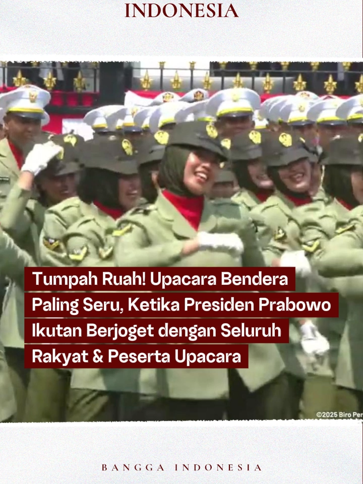 Upacara bendera paling meriaaaah~ Warga & peserta upacara ikutan berjoget bareng #PresidenPrabowo 😍❤️ #HUT80 #HUT80RI #PresidenIndonesia #Prabowo