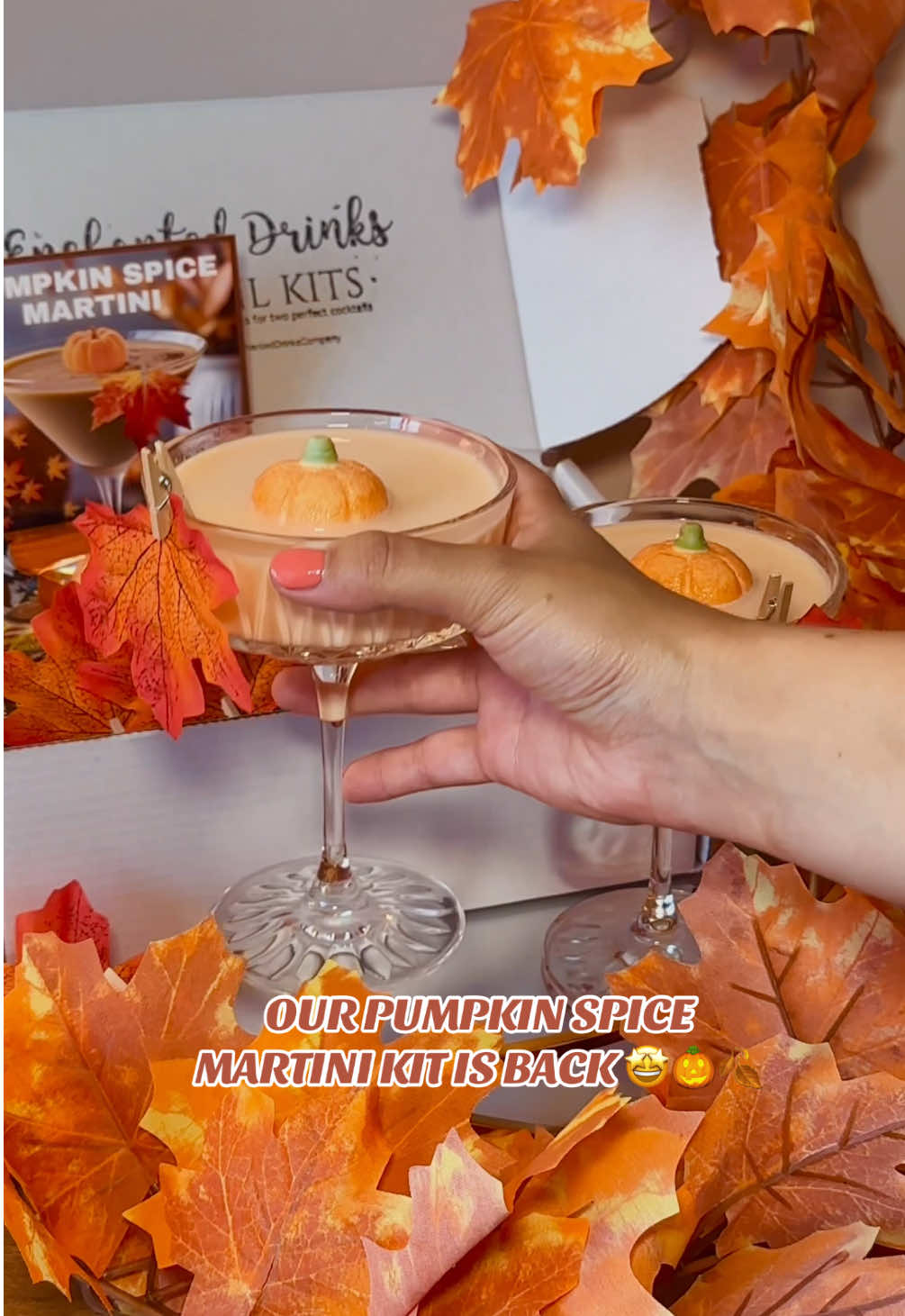IT’S OFFICIAL 🤩🍁 Our pumpkin spice martini kit has returned and is on our website NOW ✨🙌🏻 #pumpkinspicemartini #autumncocktails 