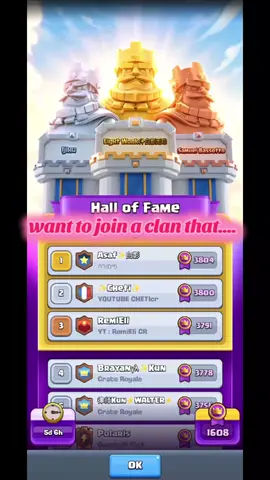 Join Ultimate CR, the best clash royal clan  #clashroyale #clashroyaledaily #clashtok #videogame #clashroyalemoments 
