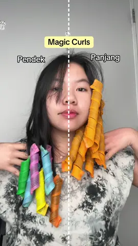 Heatless MAGIC CURLS PENDEK VS PANJANG 🤯 suka yang mana? #curls #curly #heatlesscurls #curlyhair #hair 