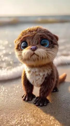 Ein ultra-süßer Baby-Otter 🦦 gräbt im warmen Sand am Strand und findet dabei eine perfekte Muschel in Herzform. Stolz hält er sie mit seinen kleinen Pfoten direkt in die Kamera, während er sein Köpfchen neigt. Mit seinen riesigen, funkelnden Augen und einem Lächeln, bei dem man sogar die winzigen Zähnchen sieht, schmilzt er alle Herzen am Meer. 🌊💖 #fluffyfriends #cute #cuteanimals #beachlove #ottermagic