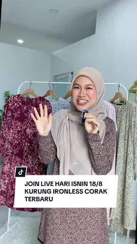 Kurung Ironless Fatimah & Raudhah 5 corak baru akan release besok, jangan lupa join live kita ya cinta 🤍