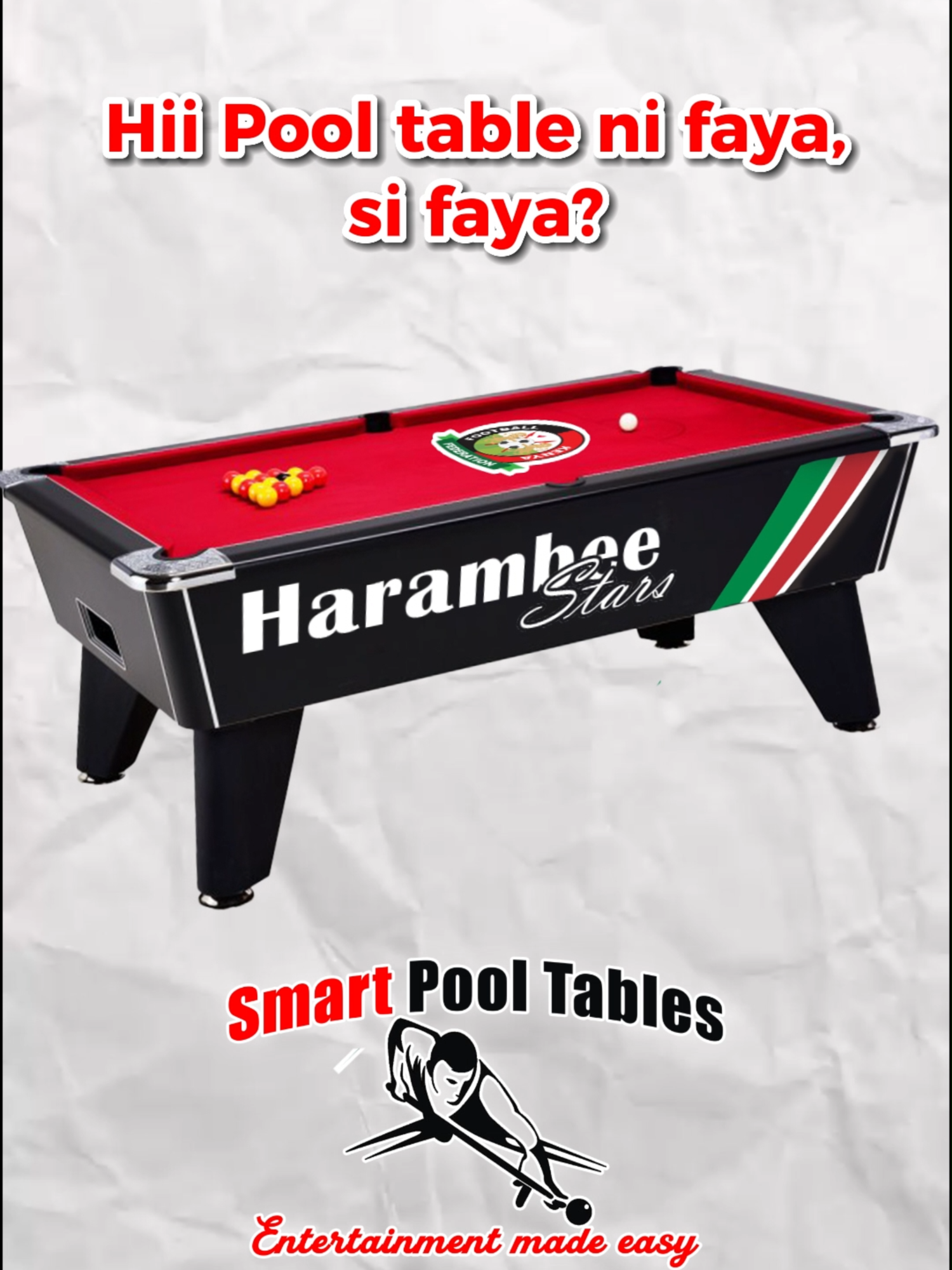 Harambee Stars, keep making us proud. we make custom Pool tables, come visit us in our Kariobangi Branch, along Outer-ring road to customize yours. You can call us on 0710 359 047 for any enquiries #pooltable #harambeestars #football #fkf #smartpooltables #kenyantiktok🇰🇪 #billiards #kenya #kasarani #angola #kenya