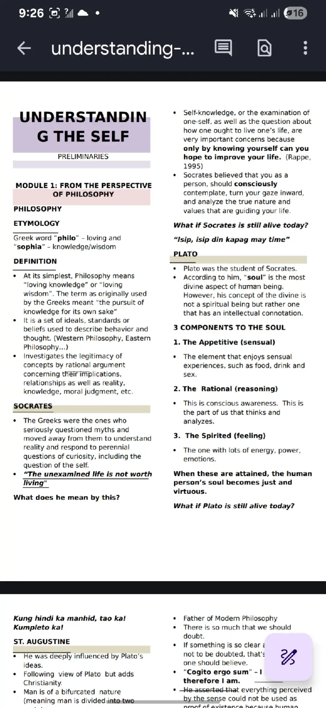 FOR ALL INCOMING 1ST YR STUDENTS, ADVANCE READ NA KAYO ABOUT UTS PARA MAKA IPON KAYO NG ISASAGOT FOR RECITATION. ANG SECRET SA PAGKAKAROON NG LATIN HONOR AY!? ADVANCE READING! THIS IS YOUR SIGN GURL #1STTO4THYEARREVIEWER #nursing #PDFFILE #UNDERSTANDINGTHESELF #PSYCHOLOGY 