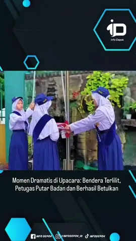 Dalam upacara pengibaran bendera Merah Putih, sempat terjadi insiden kecil ketika bendera terlilit dan posisinya saat mau ditarik ke atas untuk posisi siap kibar. Namun, dengan sigap salah satu petugas upacara memutar badan dan mengatur kembali lipatan, sehingga bendera dapat berkibar dengan posisi normal.  #beritanasional #indonesia  #upacarabendera 