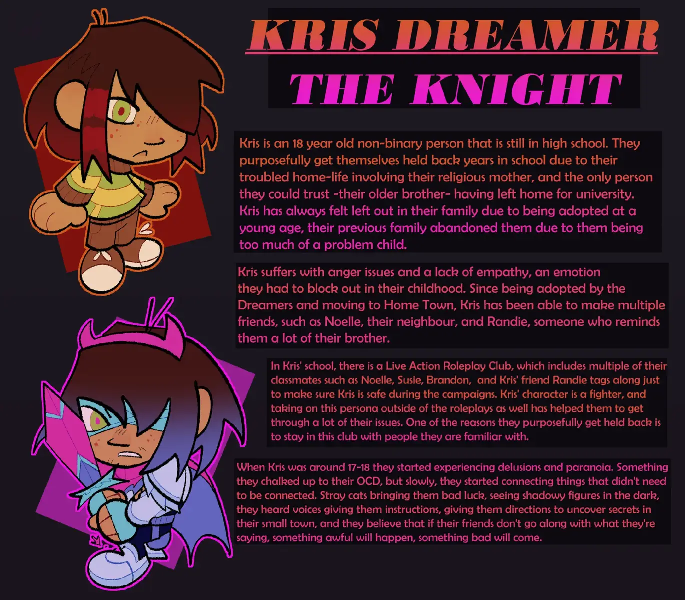My AU, #DeltAXrune , is an AU that is very set into reality. No dark worlds, at least not physical ones, more of a mass psychosis shared by many. Something bad is happening, and Kris needs to find out what. #Deltarune #DeltaruneAU #krisdreemur #Fanart 