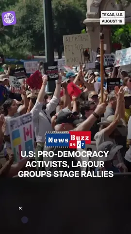 Pro-democracy activists and labour groups staged rallies across the US against the Trump administration over its push for Texas to redraw its congressional map. The move would allow Republicans to devise five new winnable seats for the GOP. This would help the party to avoid losing House control in the 2026 elections. #NewsBuzz247 #News #AmericanNews #Democrazy #Fyf 