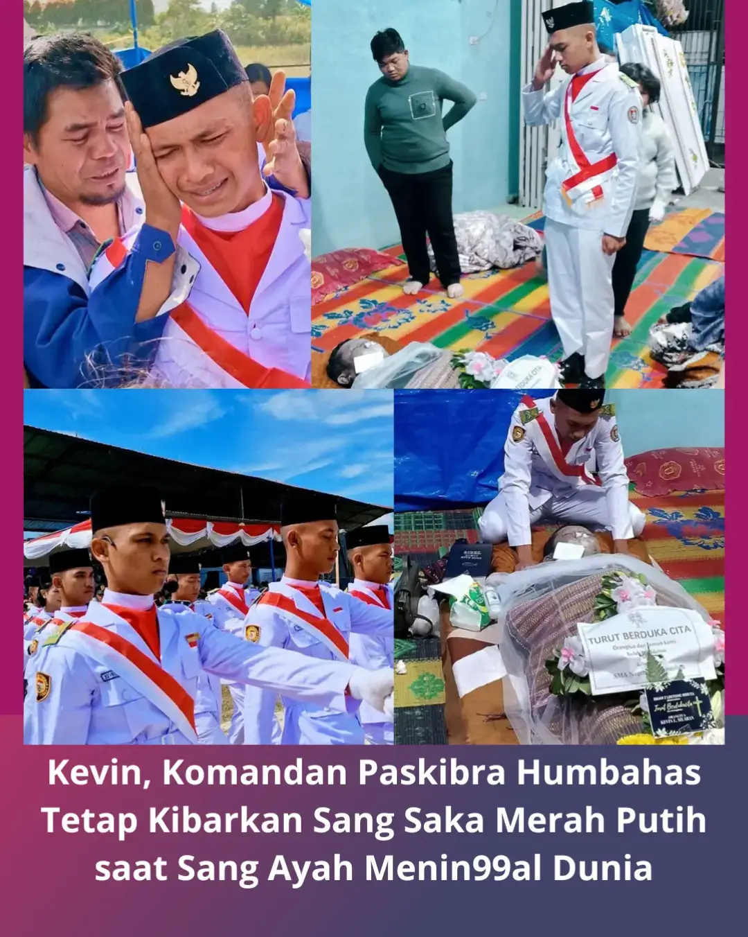 Upacara HUT ke-80 Kemerdekaan Republik Indonesia di Kabupaten Humbang Hasundutan, Sumatera Utara, Minggu 17 Agustus 2025 menyimpan kisah haru yang menyentuh hati publik.  Seorang anggota Paskibraka Humbahas 2025 bernama Kevin Silaban tetap menjalankan tugas mulianya mengibarkan Bendera Merah Putih meski sang ayah tercinta meninggal dunia sehari sebelumnya.  Kevin dipercaya sebagai komandan Paskibraka Humbahas 2025. Keputusan itu diambilnya demi menghormati amanah negara, meskipun di saat yang sama ia tengah dirundung duka mendalam.  Kevin sekali lagi memperlihatkan betapa banyak anak anak bangsa yang cinta pada negara ini. Turut berdukacita Kevin. Salam hormat.  #Paskibraka #Kevin #Humbahas #Harikemerdekaan #Upacara 