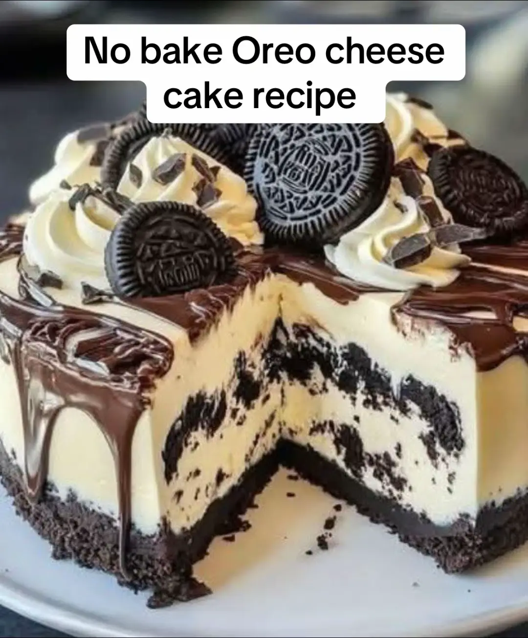 💕😋No-Bake Oreo Cheesecake Recipe 💕😋 Ingredients: Crust: 24 Oreo cookies (crushed) 1/4 cup (60g) melted butter Filling: 2 cups (500g) cream cheese (room temperature) 1 cup (240ml) heavy whipping cream (cold) 1/2 cup (60g) powdered sugar 1 tsp vanilla extract 12 Oreo cookies (roughly chopped) Topping: Melted chocolate or chocolate ganache Whipped cream Whole Oreos (for decoration) Instructions: Prepare the Crust:        Crush 24 Oreos into fine crumbs.           Mix with melted butter until well combined.        Press mixture firmly into the bottom of a springform pan.        Chill in the fridge while preparing the filling. Make the Filling:        In a bowl, beat cream cheese until   smooth and creamy.       Add powdered sugar and vanilla extract. Mix well.        In a separate bowl, whip heavy cream until stiff peaks form.        Fold whipped cream into the cream cheese mixture gently. Stir in chopped Oreos. Assemble:        Pour filling over the prepared crust.   Smooth the top with a spatula.        Chill for at least 6 hours or overnight until set. Decorate:        Drizzle melted chocolate on top. Pipe whipped cream and place whole Oreos on top as shown in the image.        Slice, Serve and Enjoy 😋💕😊 #oreocheesecake #cheesecakelovers #cheesecake #cheesecakerecipe #oreocake #OreoLovers #nobakecheesecake #sweets #everyonehighlights #DessertGoals #yanavlogger #everyoneシ゚ #nobakerecipe #recipeyouwant #everyoneactive #NoBakeDessert #sharing #foodvlogger  #dessertrecipe #recipeideas #recipeshare  #DeliciousDesserts #yummyfood #yummycake #yummyrecipes #Foodie #FoodLover #sharingiscaring