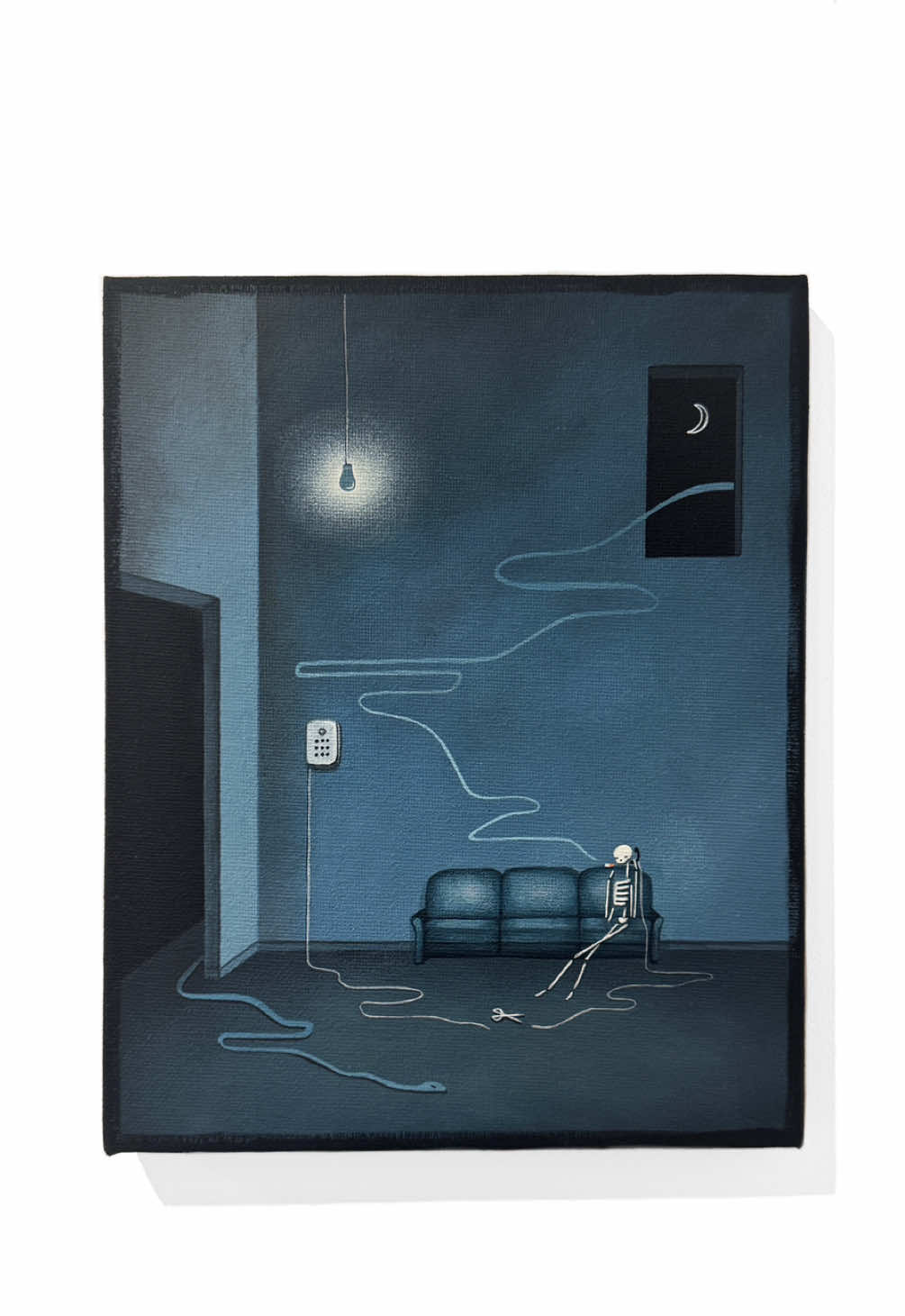 ‘Hung Up On You’ ✂️ acrylic on canvas. Prints available on my website ✨ #surrealism #painting #paintingprocess 