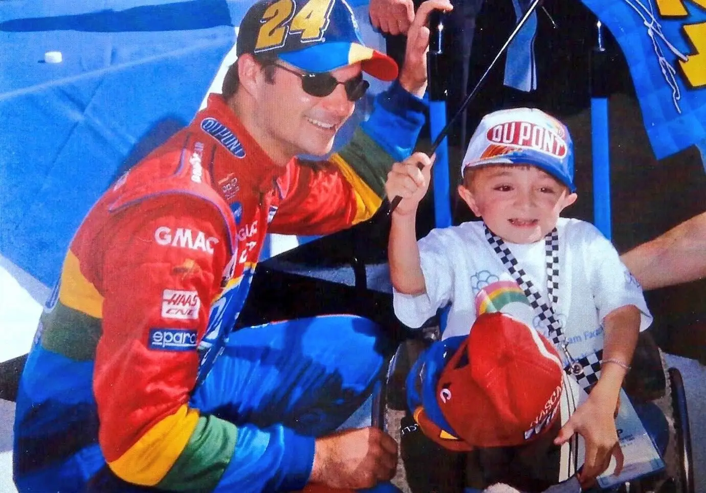 26 years ago, I got to meet my idol and hero growing up (and still is today), @jeffgordonweb. It was—and still is—the best couple of days of my life. I got to ask him questions, hang out in his hauler, and see the car in the garage. He even won the race, and I got to go to victory lane and celebrate with him. I collected all the sponsor hats that day—and I still have every single one of them. Thank you Jeff and Make A Wish