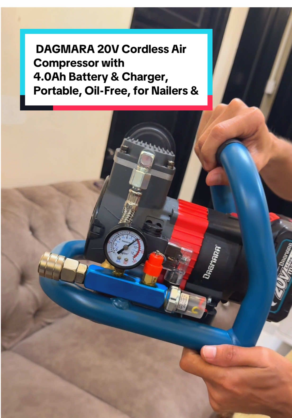 DAGMARA 20V Cordless Air Compressor with 4.0Ah Battery & Charger, Portable, Oil-Free, for Nailers & Tire Inflation#dagmara#compressor #fyp #CapCut 