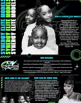🤩✨ AUDITIONS ARE HERE ✨🤩 Synergy Elite Models is now casting 🌟 🔞 Ages: 5–15 ✨ Runway • Print • Choreography • Etiquette • Mentorship • Community Outreach 💃🏽 Ready to slay the runway & shine like a star? 🌟 Join today to be part of the next generation of ELITE! 💚💙 #SynergyEliteModels #YouthModels #DMVKidsModels #PrintModels #NextGenModels 