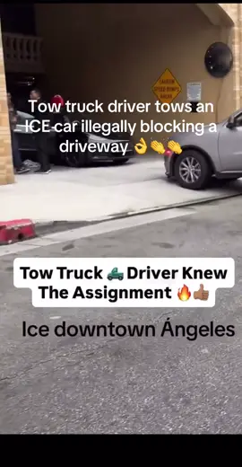 Tow truck driver tows an ICE car illegally blocking a driveway