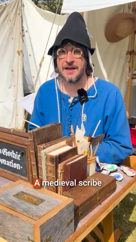 Think medieval scribes wrote with big, feathery quills? Think again.  Ben is from @Hiowbeorht, a family of artisans who travel around the country demonstrating medieval artistic skills at events, battles and markets. He busts the feather myth at Chalke History Festival, and shares his favourite ink recipe from the period. Filmed on location at Chalke History Festival #ChalkeHistoryFestival #Chalke #MedievalLife #MedievalScribe #Scribe