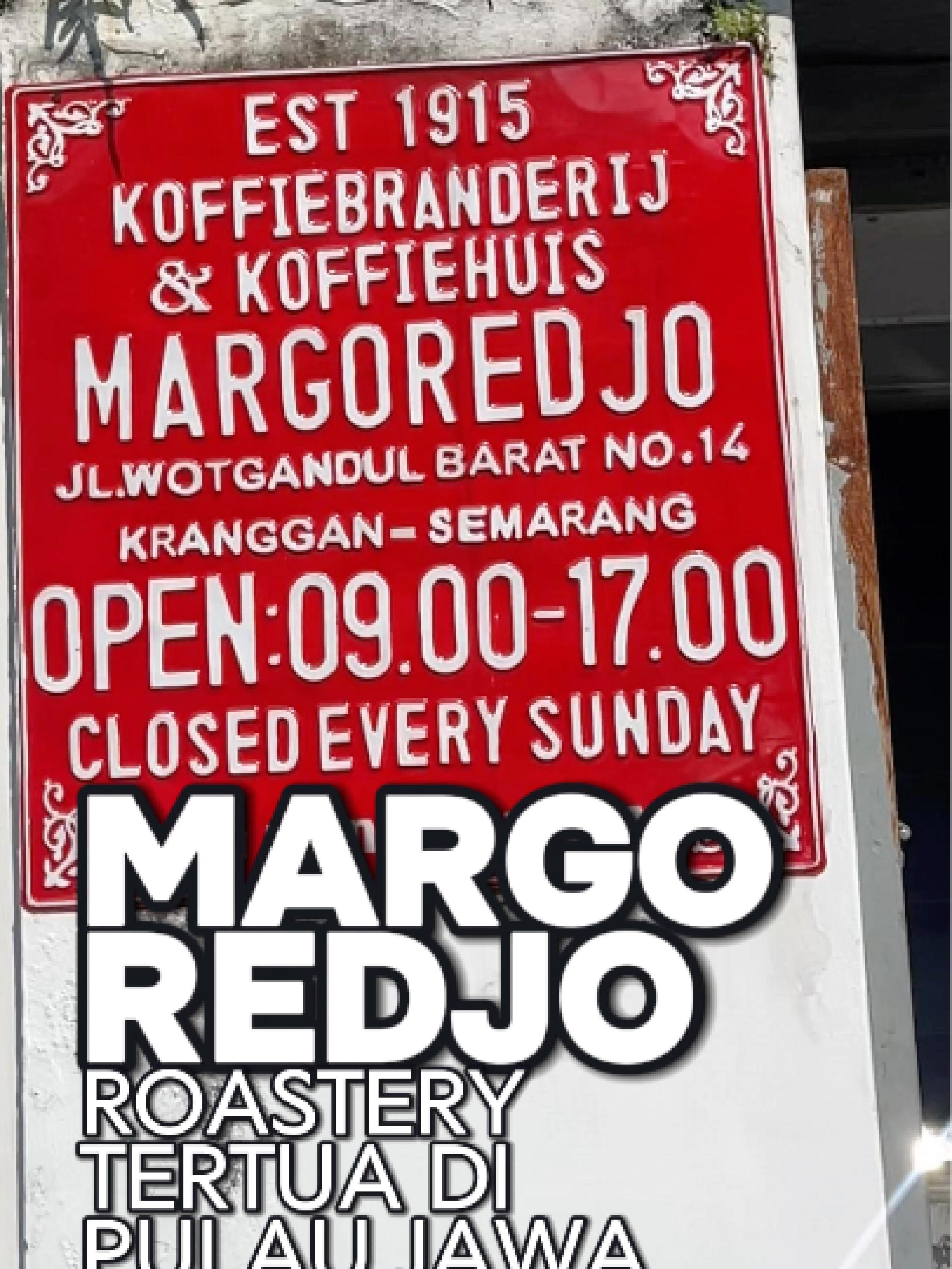 Margoredjo atau beberapa orang mengenalnya dengan Dharma Boutique Roastery adalah sebuah roastery legend yang berdiri di Semarang.  Konon, roastery ini adalah yang tertua di Pulau Jawa dan mungkin roastery ini adalah yang tertua di Indonesia. Selain Coffee Shop, kita juga bisa menikmati halaman rumah kuno yang asri dari pemiliknya kini atau mengikuti mini tour keliling museum kopi kuno yang menceritakan perjalanan Margoredjo. #Margoredjo #margoredjo1915 #KopiLegend #TempatLegendaris #Semarang