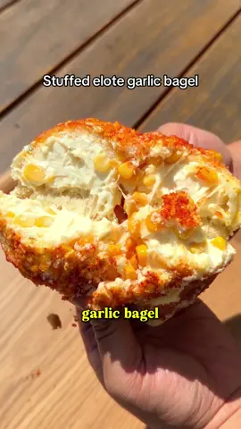 Stuffed elote garlic bagel from Calic Bagel in Los Angeles, California #bagels #bagel #elote #koreanfood #losangeles 