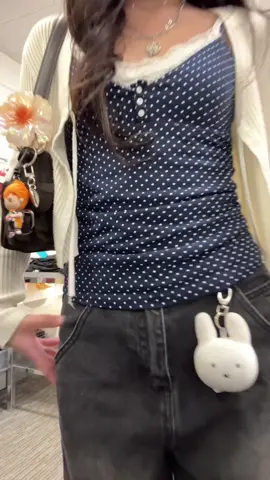 mall fit - ft. my new polka dot tank & my cutie miffy keychain 🐇 #OOTD #outfitinspo #miffy #polkadot #draft 