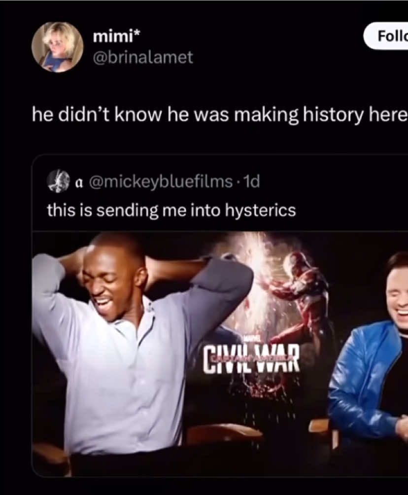 he didn’t know he was going to be in every comment section 😭 #anthonymackie #falcon #captainamerica #marvelstudios #marveltok 