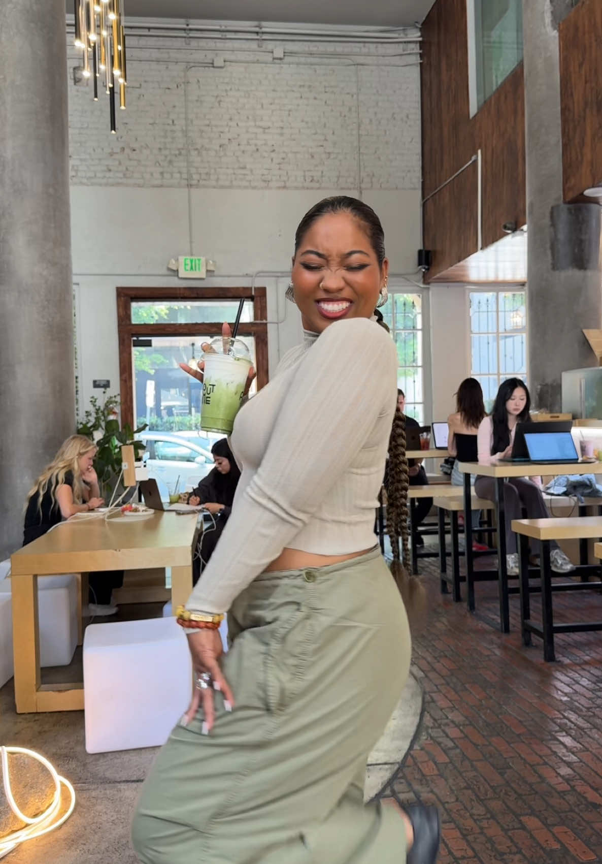 this audio been stuck in my head all week. Fav matcha is from About Time in LA 🍵 #matcha #bestmatchainla #OOTD #curvyfashion 