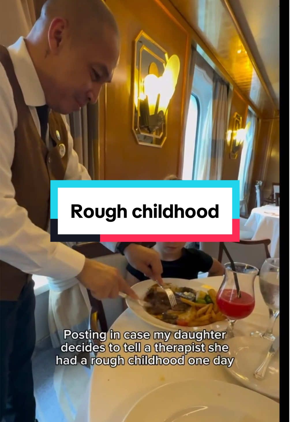 I refuse to believe that her childhood was anything other than magical ✨ Sipping a strawberry daiquiri in the middle of Alaska as the server cut your steak frites 🥩🍟 #roughlife #familycruise #momhumor #princesscruiselines #grandprincess @Princess Cruises 
