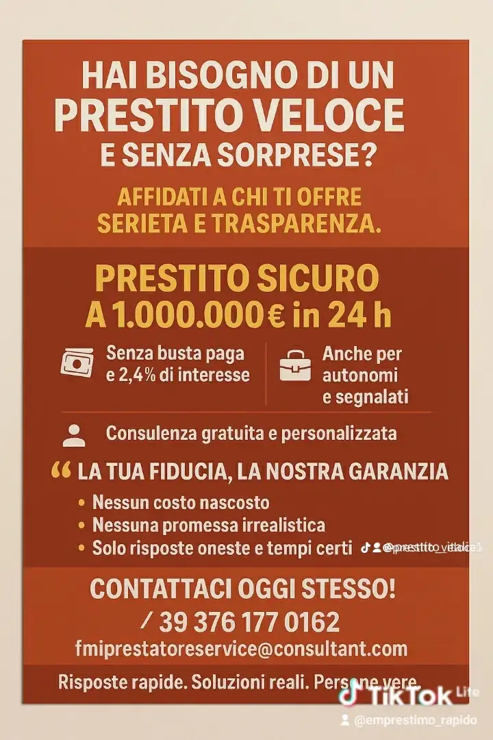 *🇮🇹_Offro Prestiti personali da 1000 euro a 50 milla euro durata da 1 a 20 anni ferma 💦❤️🤝 con un percentuali di 2,4 %. Motivi privati serio firma di contratto regolare legale ❤️🤝❇️_🇮🇹*  *👇_WhatsApp_👇* +39 371 524 9321 *_Email_* : fmiprestatoreservice@consultant.com