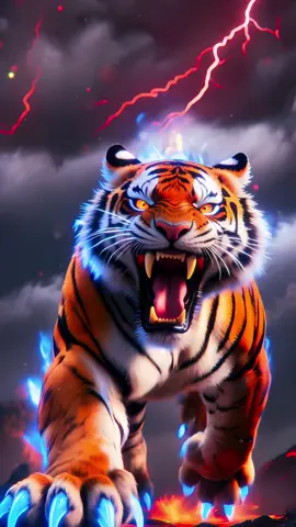Part 29: Livewallpaper 4K Tiger – A roaring tiger leaping through fire and lava, its body charged with electric blue energy and glowing claws. #LiveWallpaper #livewallpapers #livewallpaper4k #4klivewallpaper #tiger #fire #lightning #aesthetic #aiart #2025 