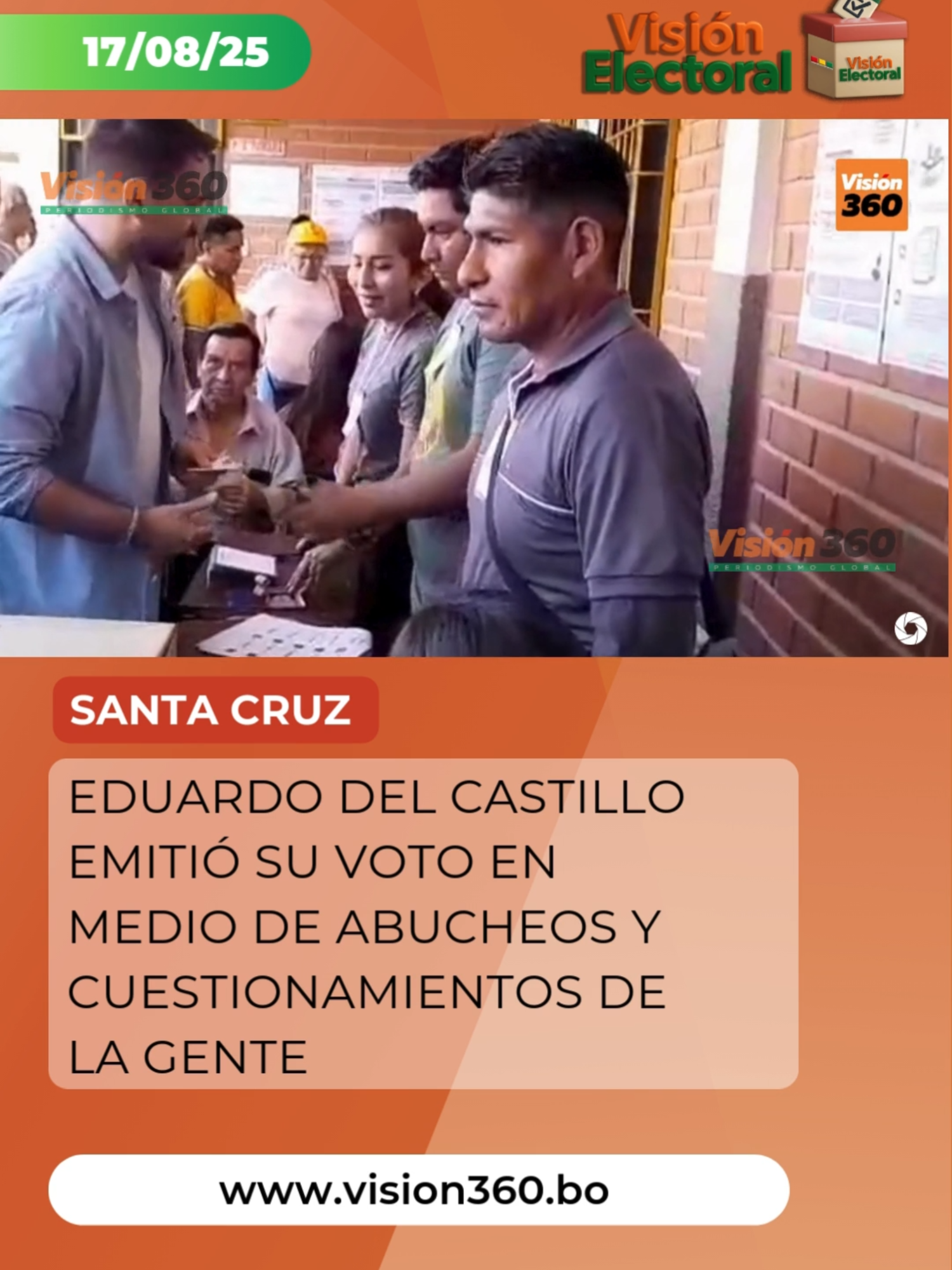 Eduardo Del Castillo, candidato a la presidencia por el MAS, emitió su voto en el colegio Cáritas de Santa Cruz, en medio de abucheos y cuestionamientos por parte de los electores que asistieron a ese recinto. 🟠 #VisiónElectoral #Elecciones2025 #EleccionesBolivia2025 #Visión360 #Bolivia 📽️: RRSS