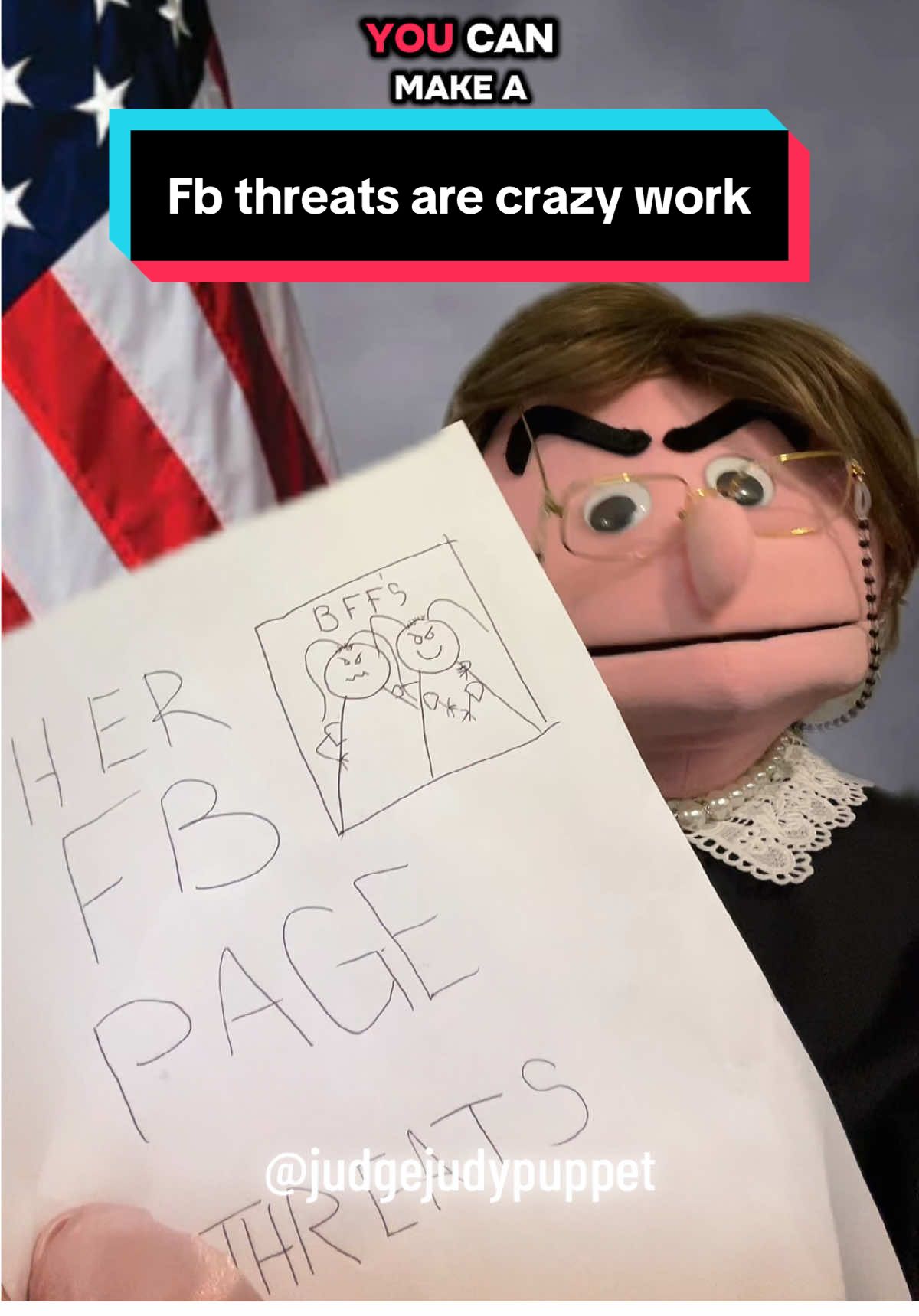 If you’re gonna threaten someone, maybe don’t do it from your fb page 🤦‍♀️. #dumb Follow for more #judgejudypuppet #judgejudy #fyp #viraltiktok 