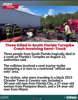 Semi-truck driver arrested after illegal U-turn kills 3 people on Florida Turnpike: FLHSMV