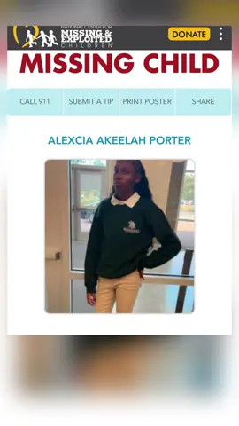 MISSING SINCE 7/18/25 ALEXCIA AKEELAH PORTER 15 yrs old Virginia Beach, VA