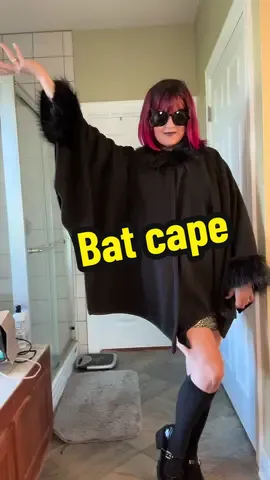 Bat cape with fur trim. It’s so soft and warm for fall. #cape #goth #halloween #poncho #witchyvibes 