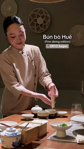 Bún Bò Huế at ORYZ Saigon: Hue’s iconic beef noodle soup, reimagined with bold lemongrass broth, fiery shrimp paste, and tender beef cuts—elevated by ORYZ’s artful, deconstructed presentation in a beautiful restaurant setting 🍜✨ #oryz #finedining #saigon #hcmc #bunbohue #bbh #vietnamesefood #hochiminhcity #oryzsaigon #foodtiktok #vietnam 