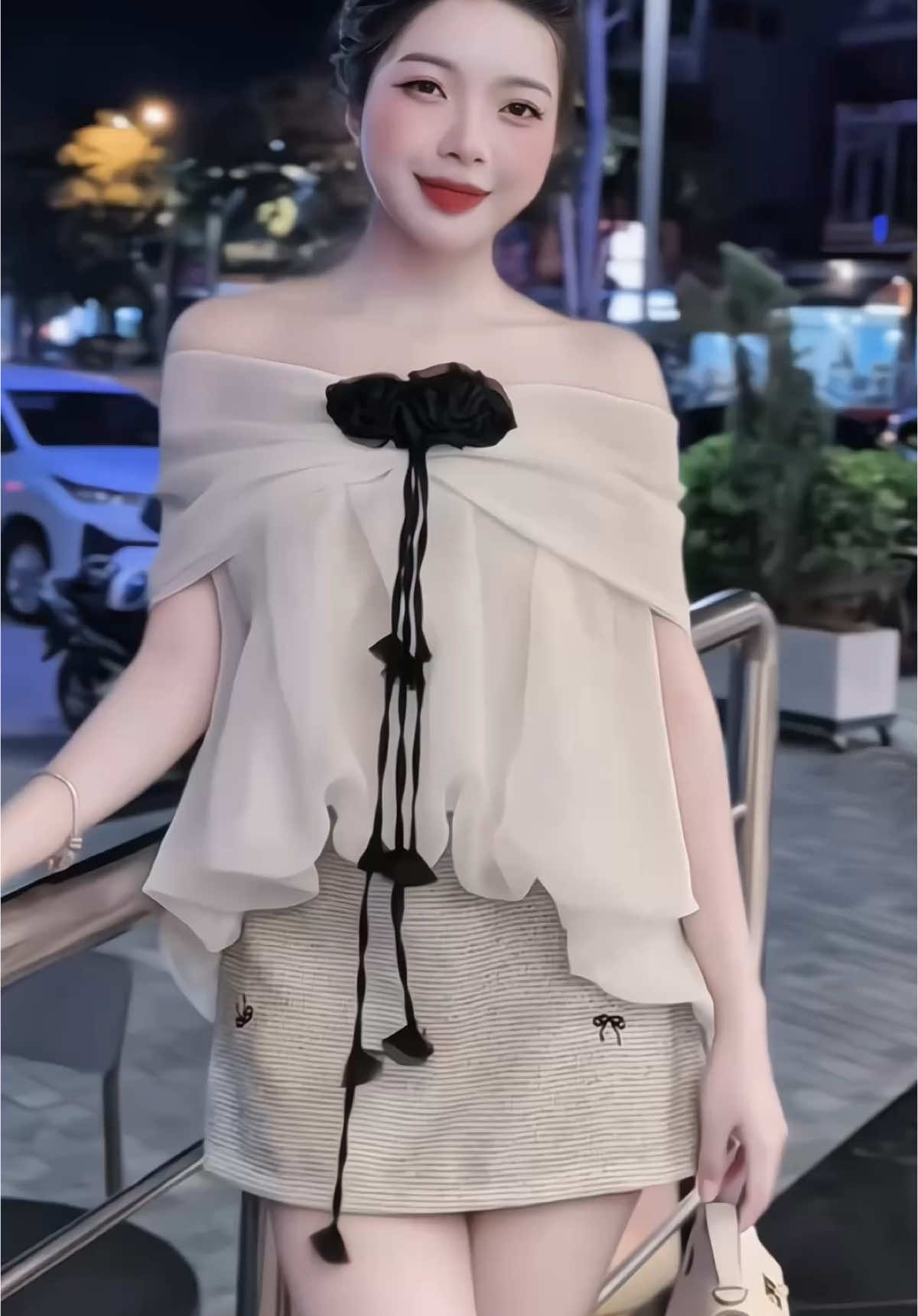 ( Đính Hoa Đen ) Set Váy Trễ Vai Chân Váy Thêu Nơ #setdoxinh #thoitrangnu #mặcđẹpmỗingày 