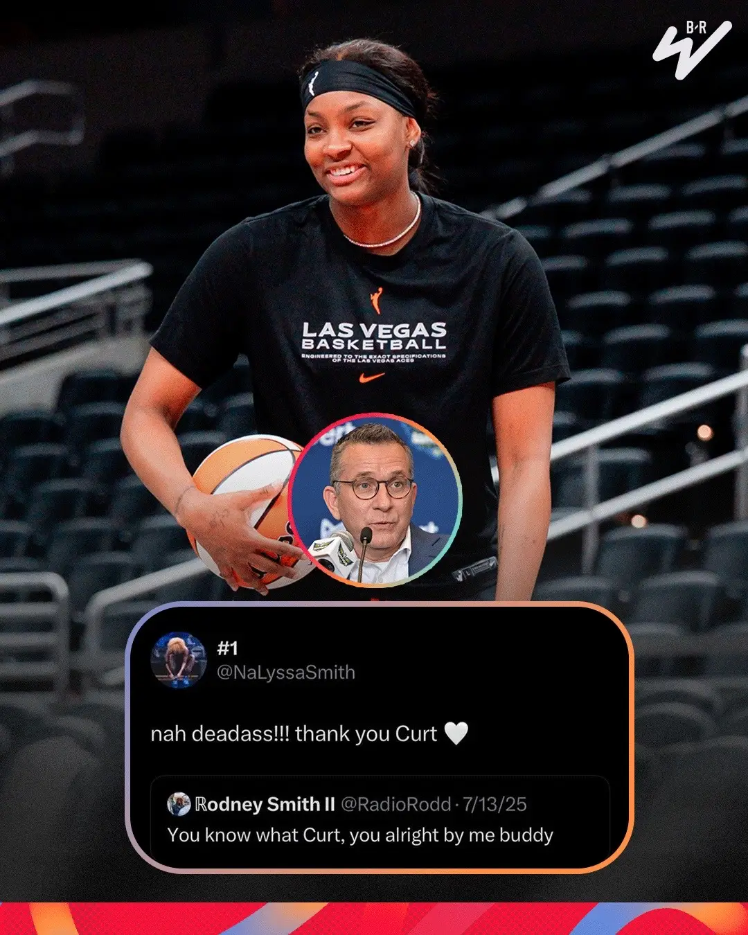 Wings GM Curt Miller acquired Smith in a trade prior to the 2025 season, later joined by her girlfriend, DiJonai Carrington. The Wings traded Smith to the Aces on June 30th. Seems like Lyss is happy with where she landed 😅 (h/t radiorod, nalyssasmith/x)  #WNBA #womensbasketball #lasvegasaces #dallaswings 