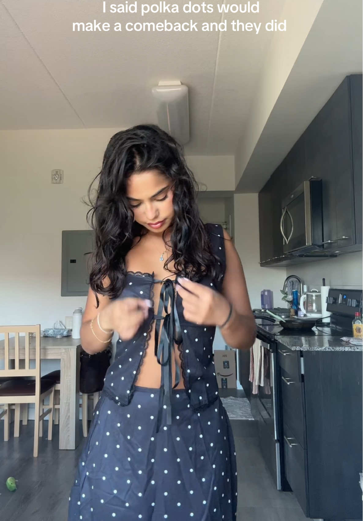 Everything from @Fashion Nova 🤍  Lilah polka dot skirt set  Adoring you off the shoulder lace top Not playing stretch flare jeans #ad #fashionnova #OOTD #polkadot 