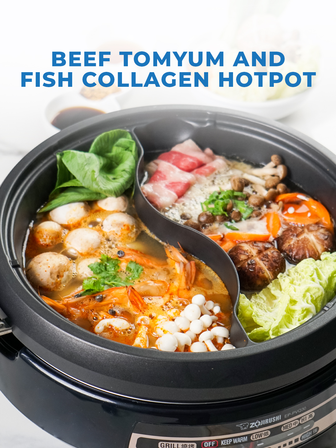 Lambung suka rewel? Tenang, hotpot ini aman ✨ Beef Tom Yum & Fish Collagen siap hangatin badan dalam 15 menit! Beef Tom Yum and Fish Collagen Hotpot (cooking 15 minutes) Recipe for 6 servings Total calories per 6 serving : 318 kKal Bahan: Kuah Collagen: 1 sdt PURA Fine Sea Salt @puraindonesia 1 sdm Pura Kaldu Ikan Salmon @puraindonesia 2 siung Bawang Putih / Garlic 300 gram Ikan nila 1,000 ml Air / Water 1 buah Bawang Pre / Leek ½ sdt Lada Putih / White Pepper Isian: 100 gram Jamur Shimeji / Shimeji Mushroom 3 buah Wortel / Carrot 100 gram Sawi Putih / Chinese Cabbage 150 gram Tahu / Tofu 300 gram Daging sapi giling / Ground Beef 100 gram Jamur Shiitake / Shiitake Mushroom Kuah Tom Yum: 1 sdt PURA Fine Sea Salt by @puraindonesia 2 sdt PURA Kaldu Ayam Kampung @puraindonesia 1.000 gram Air / Water 3 sdm Homemade Tom Yum Paste 1 buah Serai / Lemongrass 5 gram Daun Ketumbar / Cilantro 500 gram Shrimp / Udang 100 gram Pok Coy / Bok Choy 100 gram Jamur Kancing / Button Mushroom Langkah: Collagen Hotpot: 1. Prep: - Potong bawang pre ukuran 2 cm - Wortel slice miring Step: 1. Grill ikan, tahu dan bawang putih hingga kecoklatan 2. Blender: - PURA Fine Sea Salt - PURA Kaldu Salmon - Bawang putih - Ikan - Air 3. Blender hingga halus dan hancur 4. Saring blenderan tersebut dan ambil airnya 5. Susun semua bahan kedalam Hotpot dan tuangkan air kolagen ikan, masak hingga mendidih dan matang Tom Yum Hot Pot: 1. Campurkan: - PURA Fine Sea Salt - PURA Kaldu Ayam Kampung - Air - Homemade tom yum paste 2. Aduk semua bahan hingga tercampur merata 3. Susun semua bahan kedalam hotpot 4. Dan tuangkan air tomyum, masak hingga mendidih dan semua bahan matang #purasoup #purarecipe #purakitchen #tomyum #collagensoup #hotpotrecipe #homemadefood #soupsehat #souprecipe