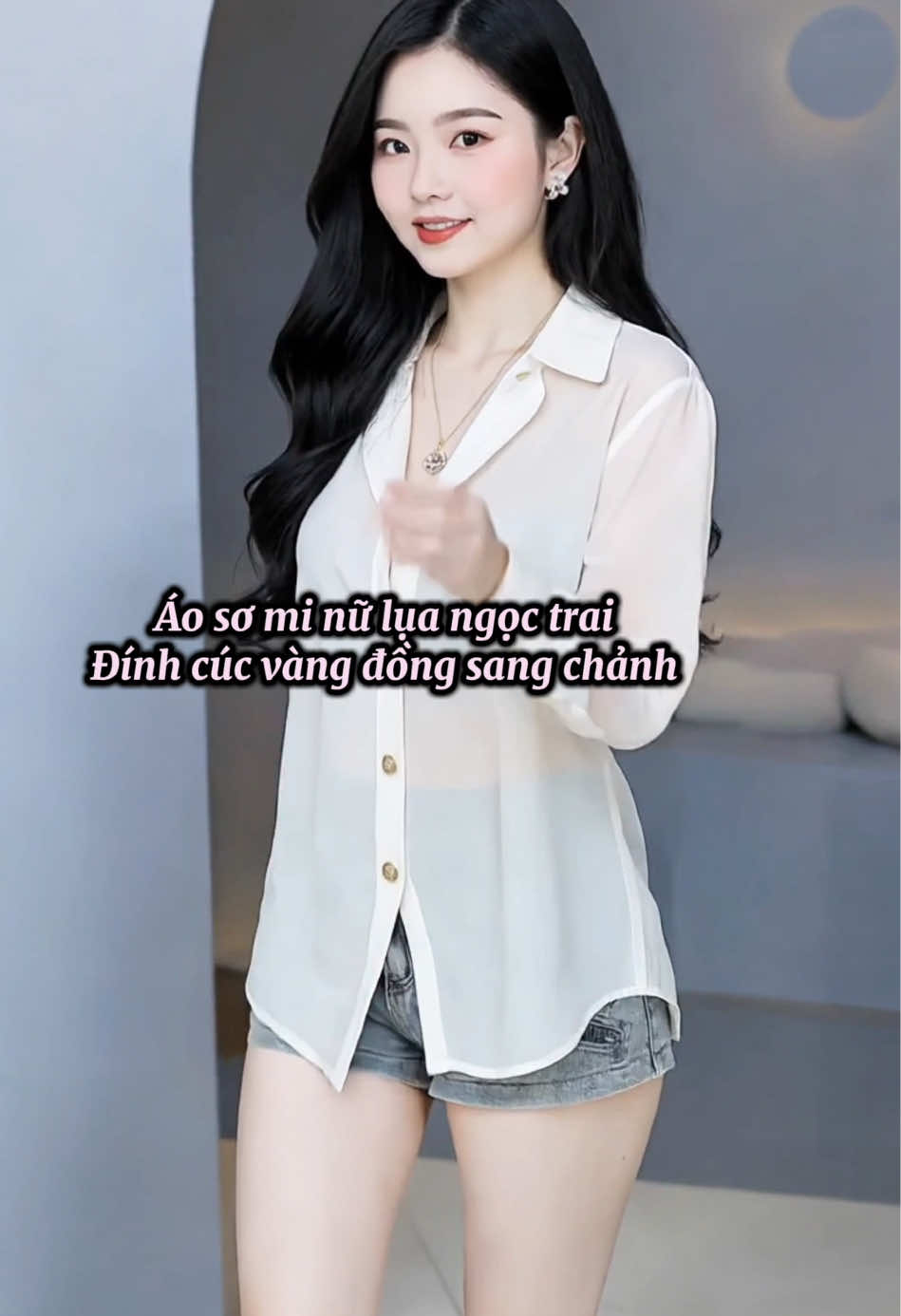 Áo sơ mi lụa mềm mịn cao cấp đính cúc đồng vàng | đi học đi chơi đi tiệc đều phù hợp ạ #aosomitrang #aosominu #aosomilua #xuhuongtiktok 