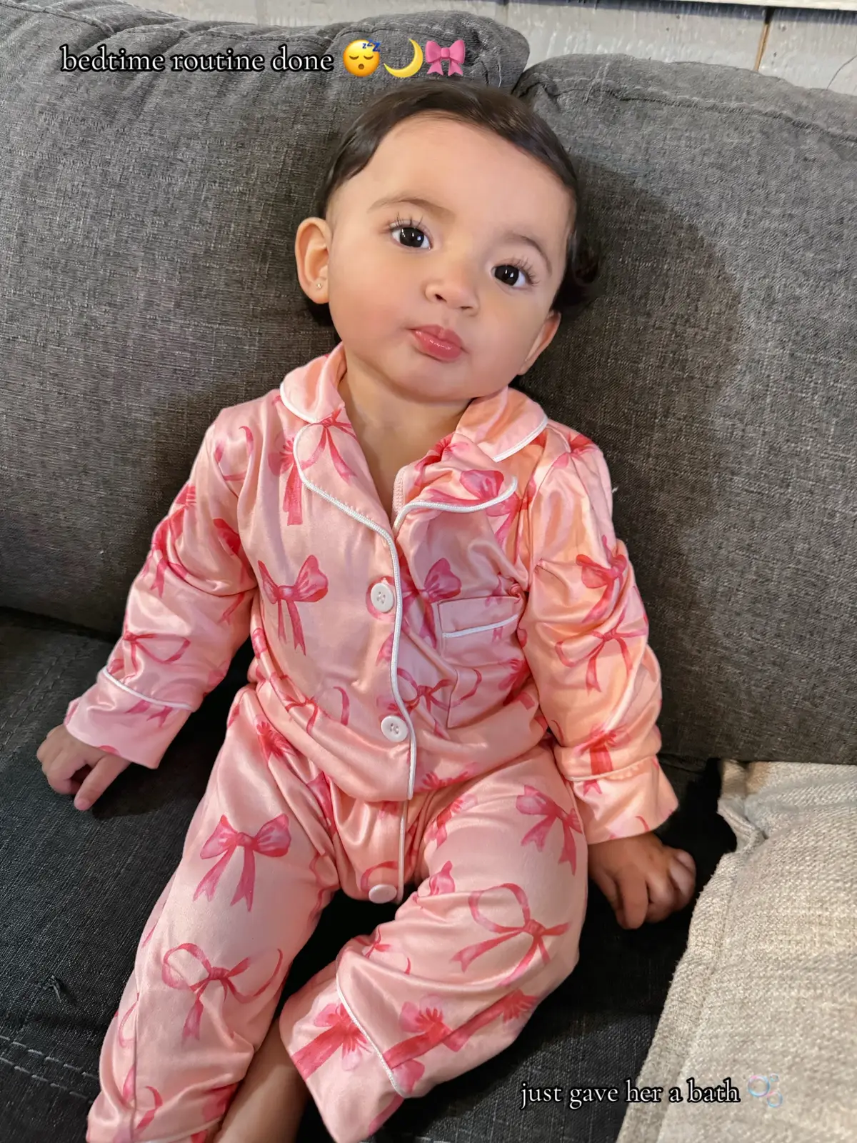 how cute are these pjs?! my girl is ready for bed 🥰 #fyp #foryou #babygirl #baby 
