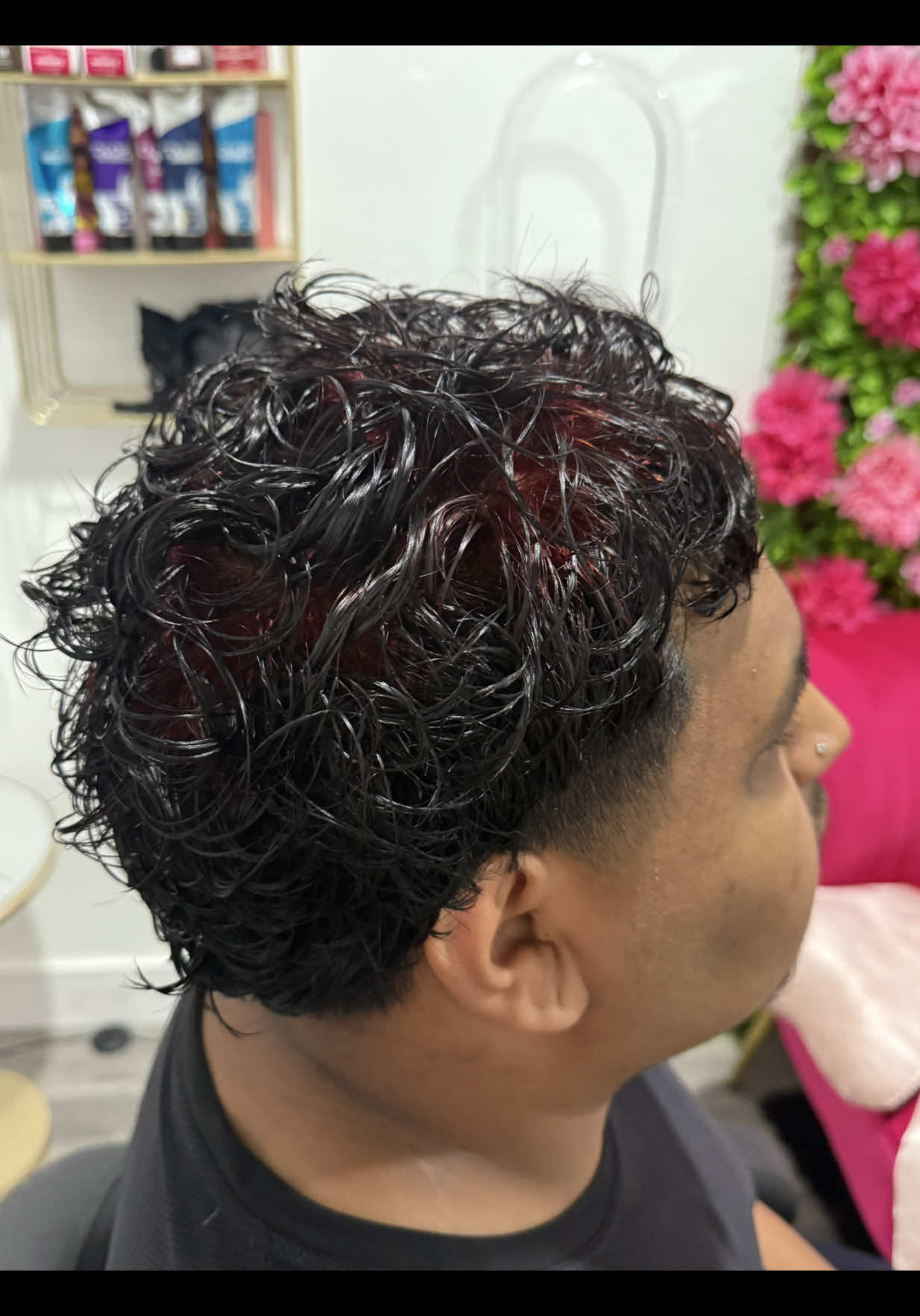 Red ghost roots on my bf curly hair 😛 #ghost #roots #red #ilovemybf #hair #dye #Lubbock #eliorabeautylounge  #fyp @n!ck 