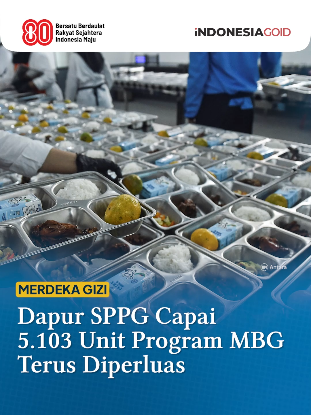 Badan Gizi Nasional (BGN) terus memperketat standar operasional prosedur (SOP), termasuk pemilihan bahan baku, efisiensi proses masak, dan pengiriman Makan Bergizi Gratis di seluruh wilayah Indonesia tetap terjaga kualitasnya.   Kepala Badan Gizi Nasional (BGN), Dadan Hindayana melaporkan program MBG kini telah menjangkau lebih dari 15 juta penerima manfaat, dengan dukungan 5.103 Satuan Pelayanan Pemenuhan Gizi (SPPG) yang tersebar di seluruh Indonesia. Hingga saat ini, terdapat 14 ribu calon SPPG yang sedang dalam proses verifikasi dengan kecepatan 200–300 unit per hari.  #MBG #BGN #Indonesiagoid #InformasiPublik #BeritaTerkini