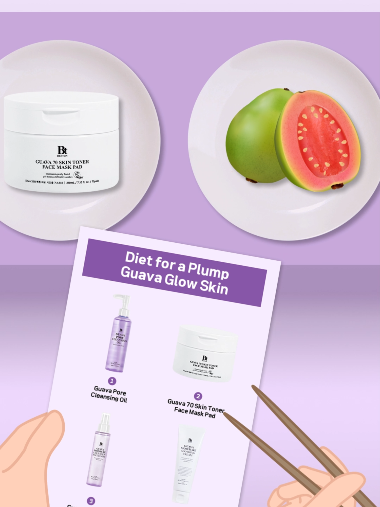 🍈 Guava Glow Dietactivated! Feed your skin the nutrients it deserves with our Guava Line—cleansing, misting, toning, and moisturizing for that plump, dewy, Guava glow skin 💜✨ Snack on guava, drink water, and glow from within! 💦 #Benton #GuavaSkincare #GuavaGlow #PlumpSkin #SkincareDiet #GuavaSkinDiet #KBeauty #GlassSkin #Guava